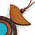 Brown/ Light Blue Bird and Circle Wooden Pendant Cotton Cord Long Necklace - 84cm L/ 10cm Pendant - view 5