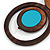 Brown/ Light Blue Bird and Circle Wooden Pendant Cotton Cord Long Necklace - 84cm L/ 10cm Pendant - view 6