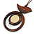 Brown/ Cream Bird and Circle Wooden Pendant Cotton Cord Long Necklace - 84cm L/ 10cm Pendant - view 4