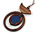Brown/ Dark Blue Bird and Circle Wooden Pendant Cotton Cord Long Necklace - 84cm L/ 10cm Pendant - view 4