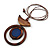 Brown/ Dark Blue Bird and Circle Wooden Pendant Cotton Cord Long Necklace - 84cm L/ 10cm Pendant - view 8