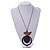 Brown/ Dark Blue Bird and Circle Wooden Pendant Cotton Cord Long Necklace - 84cm L/ 10cm Pendant - view 2