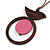 Brown/ Pink Bird and Circle Wooden Pendant Cotton Cord Long Necklace - 84cm L/ 10cm Pendant - view 4