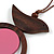 Brown/ Pink Bird and Circle Wooden Pendant Cotton Cord Long Necklace - 84cm L/ 10cm Pendant - view 5