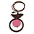 Brown/ Pink Bird and Circle Wooden Pendant Cotton Cord Long Necklace - 84cm L/ 10cm Pendant - view 3