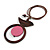 Brown/ Pink Bird and Circle Wooden Pendant Cotton Cord Long Necklace - 84cm L/ 10cm Pendant - view 8