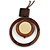 Brown/ Cream Double Circle Wooden Pendant Brown Cotton Cord Long Necklace - 80cm L/ 10cm Pendant - Adjustable