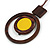 Brown/ Yellow Double Circle Wooden Pendant Brown Cotton Cord Long Necklace - 80cm L/ 10cm Pendant - Adjustable - view 4