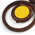 Brown/ Yellow Double Circle Wooden Pendant Brown Cotton Cord Long Necklace - 80cm L/ 10cm Pendant - Adjustable - view 6