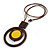 Brown/ Yellow Double Circle Wooden Pendant Brown Cotton Cord Long Necklace - 80cm L/ 10cm Pendant - Adjustable - view 8