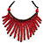 Statement Red Wooden Bead Fringe Black Cotton Cord Necklace - Adjustable - view 3