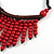 Statement Red Wooden Bead Fringe Black Cotton Cord Necklace - Adjustable - view 5