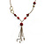 Vintage Inspired Red Cotton and Acrylic Bead, Chain Tassel Necklace In Bronze Tone - 60cm L/ 8cm Ext, 13cm Tassel - view 3