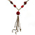 Vintage Inspired Red Cotton and Acrylic Bead, Chain Tassel Necklace In Bronze Tone - 60cm L/ 8cm Ext, 13cm Tassel - view 4