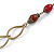 Vintage Inspired Red Cotton and Acrylic Bead, Chain Tassel Necklace In Bronze Tone - 60cm L/ 8cm Ext, 13cm Tassel - view 7