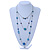 Retro Style Layered Blue Cotton, Acrylic Bead Necklace In Pewter Tone Metal - 74cm L - view 2