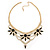 Statement Black/ Clear Crystal Stone Flower Embellished Necklace In Gold Plating - 42cm L/ 8cm Ext - view 5