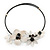 Off White Leather, Shell Bead Floral Wire Choker Necklace with Black Cotton Cord - Adjustable - view 2