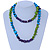 Long Green, Blue, Purple Round, Square Wood Bead Necklace - 100cm L - view 5