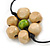 Long Cream/ Green Wooden Flower Black Cotton Cord Necklace - 110cm L - view 6