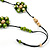 Long Cream/ Green Wooden Flower Black Cotton Cord Necklace - 110cm L - view 4