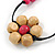 Long Cream/ Pink Wooden Flower Black Cotton Cord Necklace - 100cm L - view 5