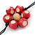 Long Cream/ Pink Wooden Flower Black Cotton Cord Necklace - 100cm L - view 3