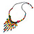 Multicoloured Wood Bead with Black Cotton Cord Bib Necklace - 60cm L - view 4