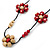 Long Cream/ Beet Red Wooden Flower Black Cotton Cord Necklace - 106cm L - view 2