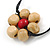 Long Cream/ Beet Red Wooden Flower Black Cotton Cord Necklace - 106cm L - view 5