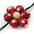 Long Cream/ Beet Red Wooden Flower Black Cotton Cord Necklace - 106cm L - view 6