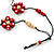 Long Cream/ Beet Red Wooden Flower Black Cotton Cord Necklace - 106cm L - view 4