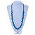 Long Blue/ Teal Wooden Bead Black Cotton Cord Necklace - 80cm L - view 2