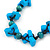 Long Blue/ Teal Wooden Bead Black Cotton Cord Necklace - 80cm L - view 3