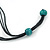 Long Blue/ Teal Wooden Bead Black Cotton Cord Necklace - 80cm L - view 4