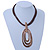 Triple Oval Pendant with Brown Leather Cords In Gold Tone - 40cm L/ 5cm Ext - view 2