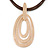 Triple Oval Pendant with Brown Leather Cords In Gold Tone - 40cm L/ 5cm Ext - view 3