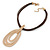 Triple Oval Pendant with Brown Leather Cords In Gold Tone - 40cm L/ 5cm Ext - view 7