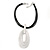 Triple Oval Pendant with Black Leather Cords In Silver Tone - 40cm L/ 5cm Ext
