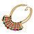 Tribal Semiprecious Bead with Multicoloured Silky Cord Bib Necklace In Gold Tone - 40cm L/ 8cm Ext - view 8