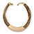Statement Brown Snake Style Faux Leather Multi Cord Choker Necklace with Hammered Gold Tone Pendant - 43cm L/ 3cm Ext