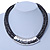 Statement Grey/ Black Snake Style Faux Leather Multi Cord Choker Necklace with Hammered Silver Tone Pendant - 43cm L/ 3cm Ext - view 2