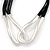 Chunky Silver Tone Double Loop Black Leather Cord Necklace - 43cm L/ 6cm Ext - view 6