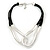 Chunky Silver Tone Double Loop Black Leather Cord Necklace - 43cm L/ 6cm Ext - view 2