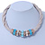 Beige Fabric Wire Choker Necklace with Light Blue/ Cream Bead and Crystal Rings In Gold Tone - 41cm L/ 5cm Ext - view 2