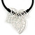 Oversized Leaf Pendant with Thick Black Leather Cord In Silver Tone - 42cm L/ 6cm Ext - view 3
