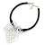 Oversized Leaf Pendant with Thick Black Leather Cord In Silver Tone - 42cm L/ 6cm Ext - view 6