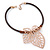 Oversized Leaf Pendant with Thick Brown Leather Cord In Gold Tone - 42cm L/ 6cm Ext - view 6