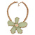 Oversized Light Green Resin Flower Pendant with Chunky Oval Link Chain In Gold Plating - 44cm L/ 5cm Ext
