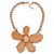 Oversized Cream Resin Flower Pendant with Chunky Oval Link Chain In Gold Plating - 44cm L/ 5cm Ext